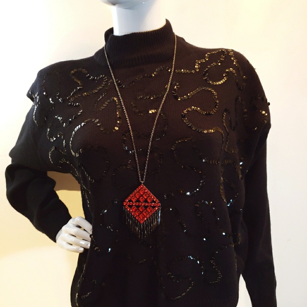 Women's Black Sequined Sweater.